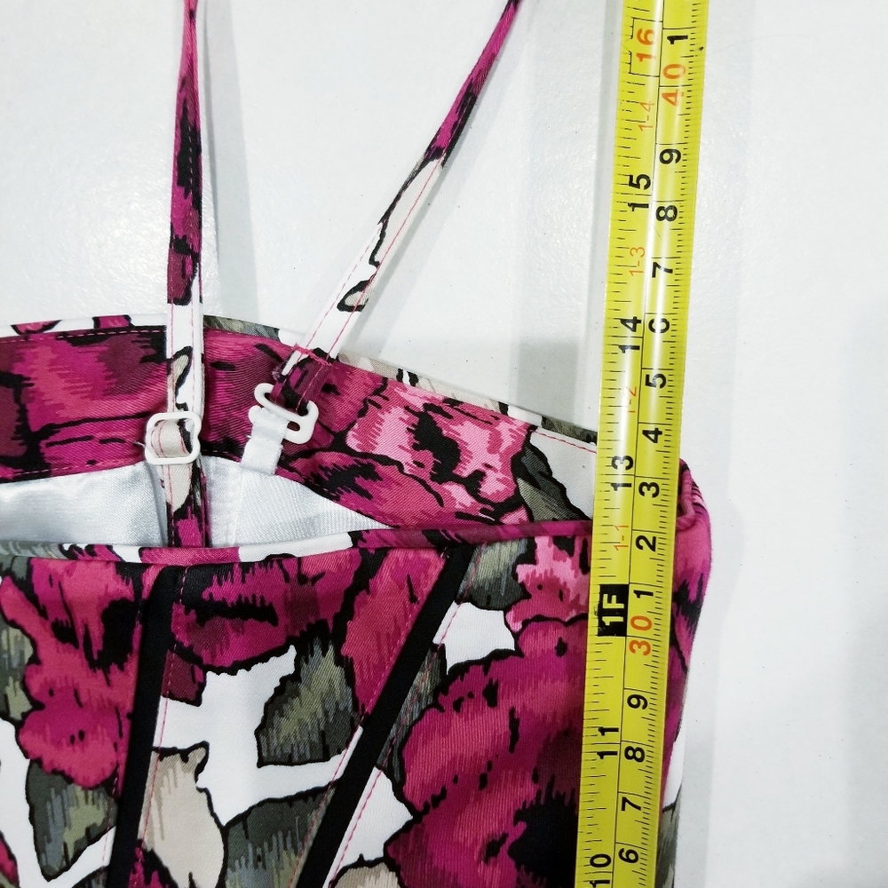 WHBM Black Pink & White Floral Print Bustier Top Sz 2 - Picture 11 of 13